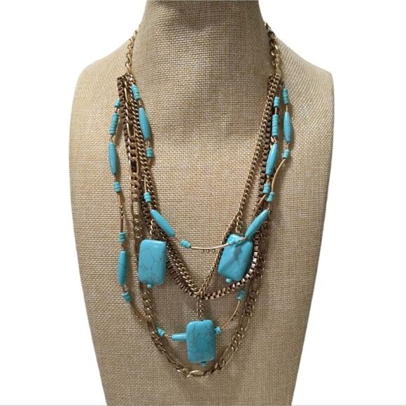 Silpada KR Toes in the Sand Tiered Howlite Turquoise & Brass Necklace 5-Strands - Picture 4 of 7
